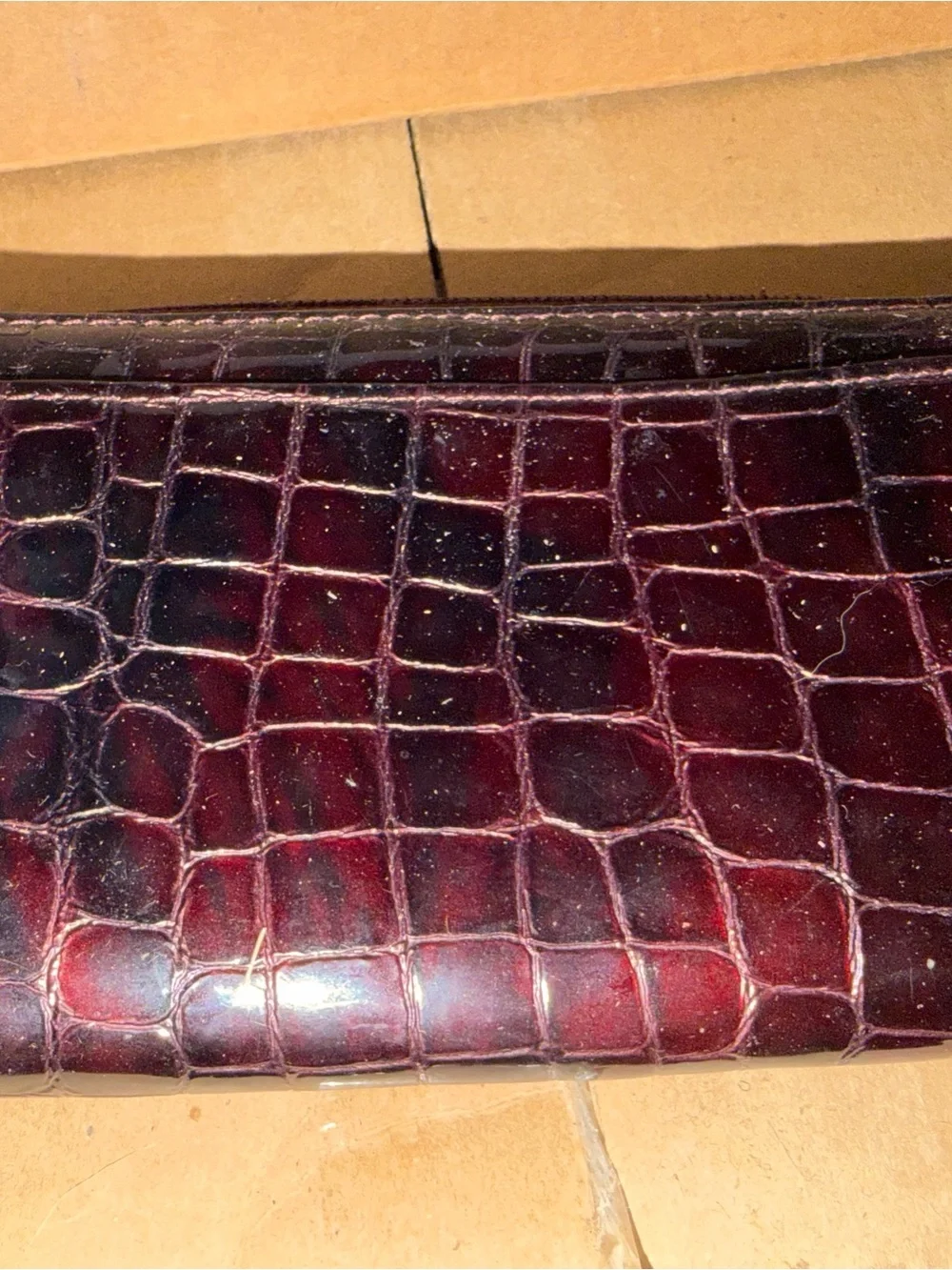 Brighton Burgundy Croc Embossed Leather Organizer Wallet Silver Heart Y2K